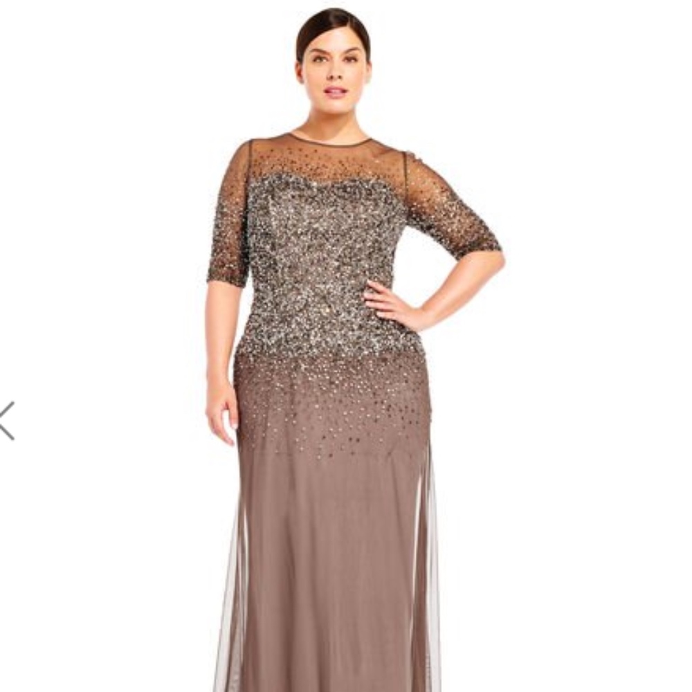 Adrianna Papell Beaded Illusion Gown Size 18